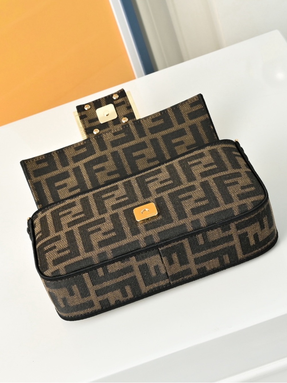 Fendi Brown & Black Zucca Crossbody Baguette with Gold Hardware - Picture 6 of 11